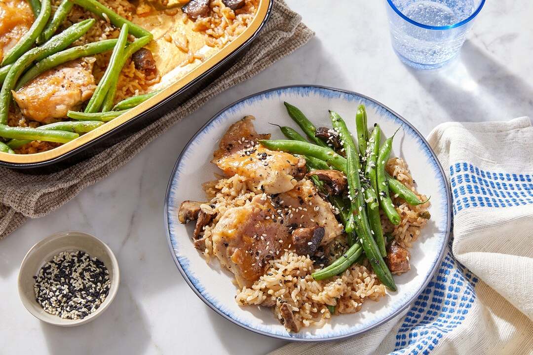 Oven-Baked Miso-Maple Chicken Thighs & Rice