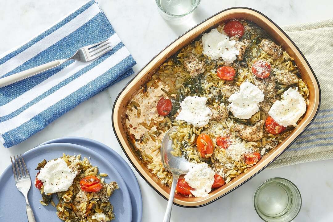 Oven-Baked Pesto Chicken & Orzo
