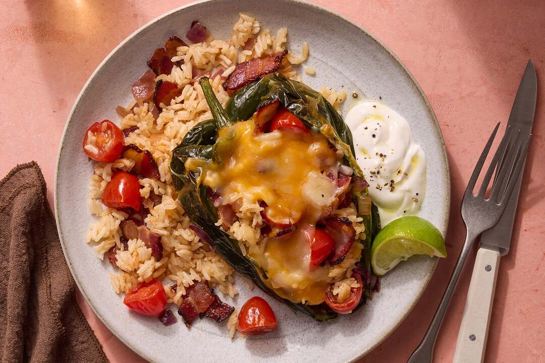 Smoky Bacon & Rice Stuffed Poblanos