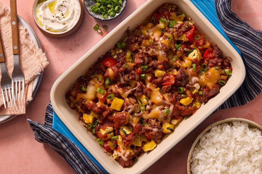 Cheesy Squash & Chorizo Bake