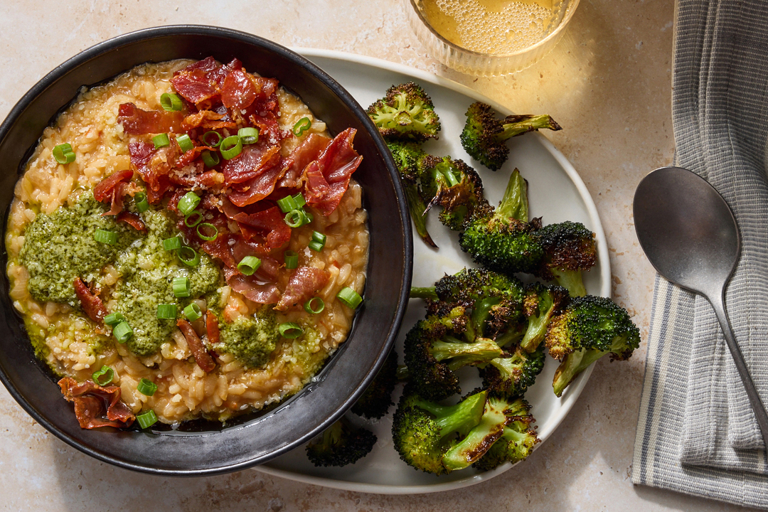 Crispy Prosciutto Risotto & Roasted Broccoli