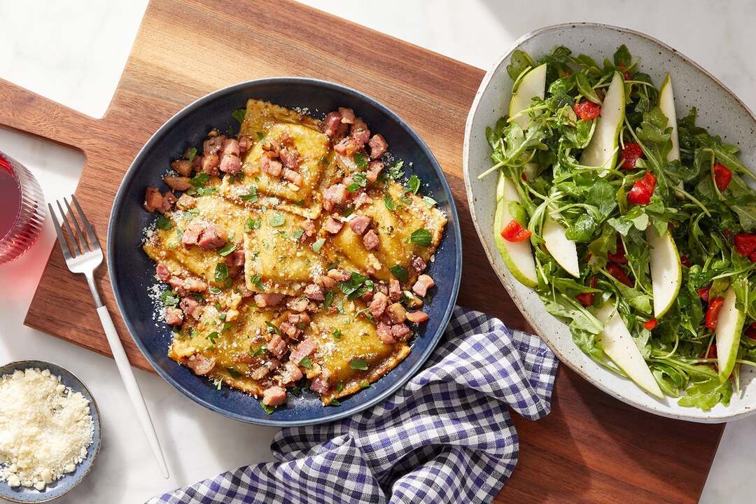 Five Cheese Ravioli & Crispy Pancetta
