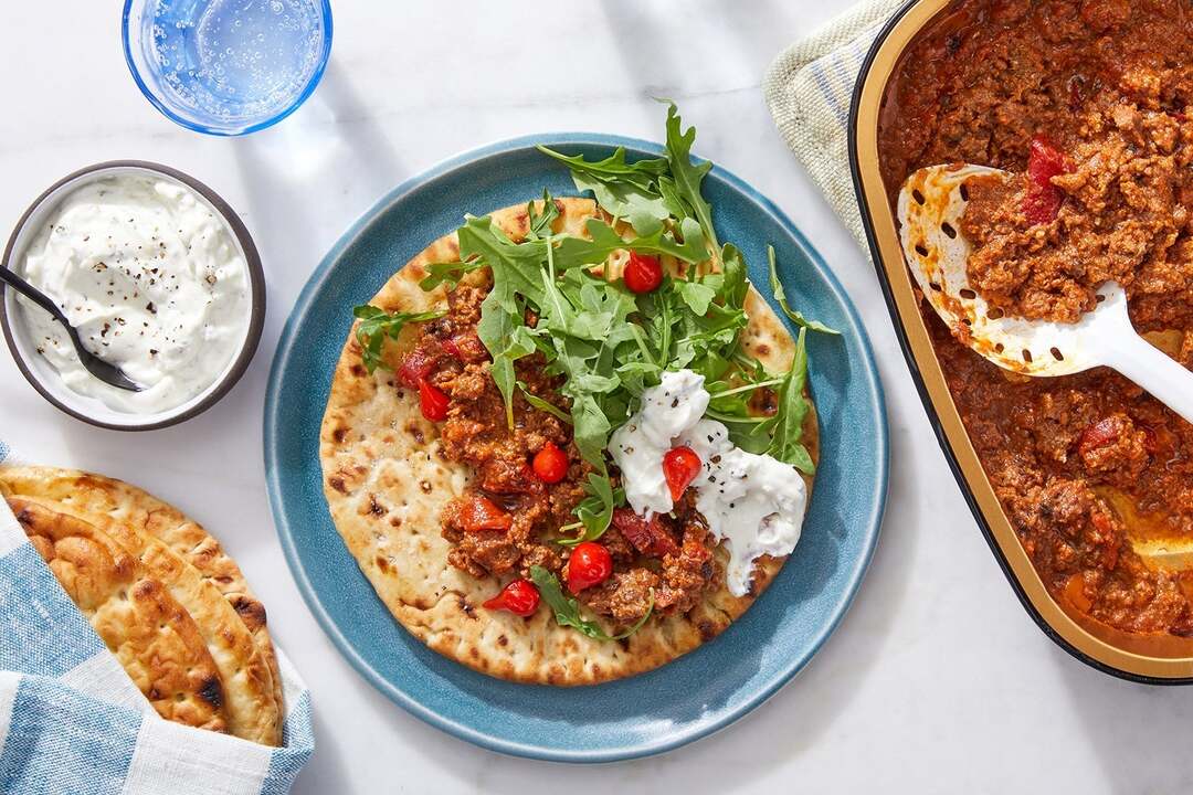 Oven-Baked Romesco Beef Pitas