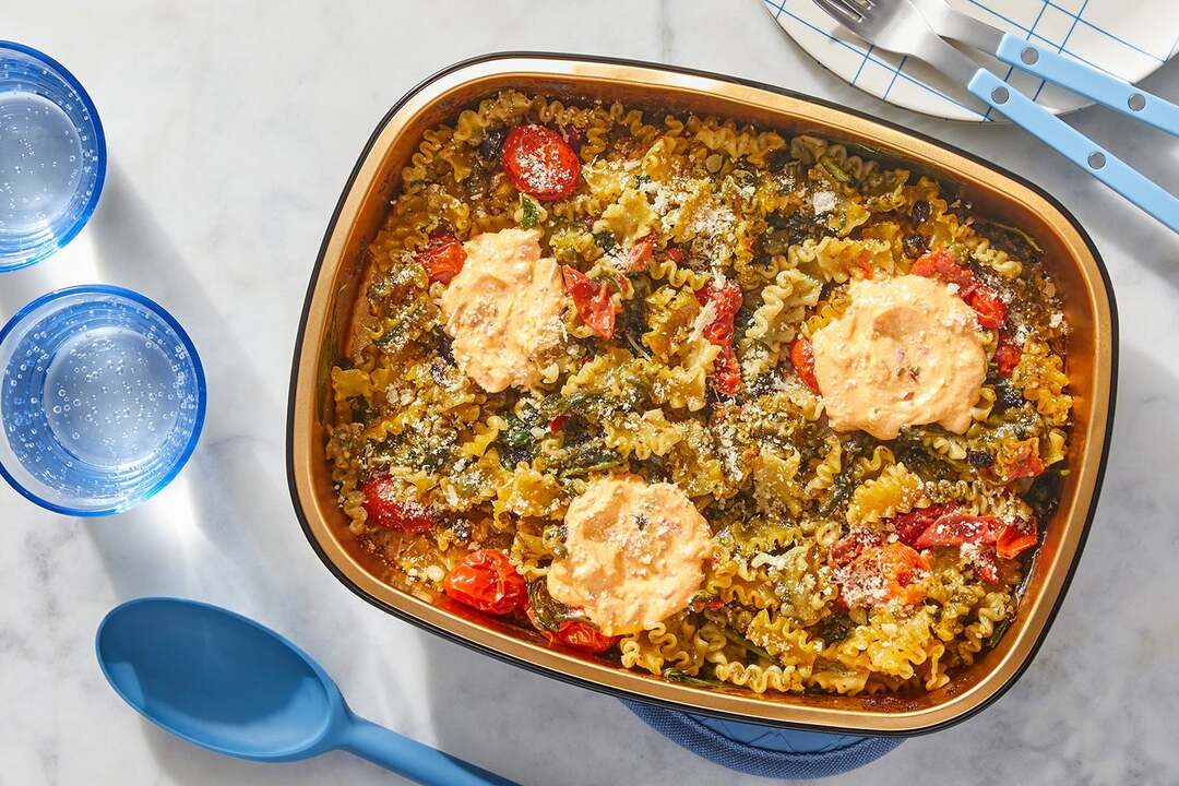 Oven-Baked Pesto Pasta