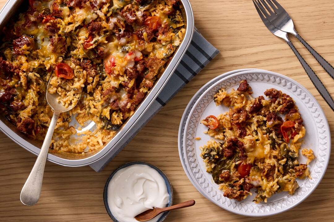 Tomatillo Chorizo & Rice Bake