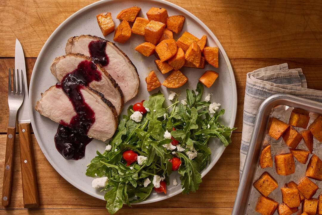 Sheet Pan Pork Roast & Fresh Blueberry Sauce