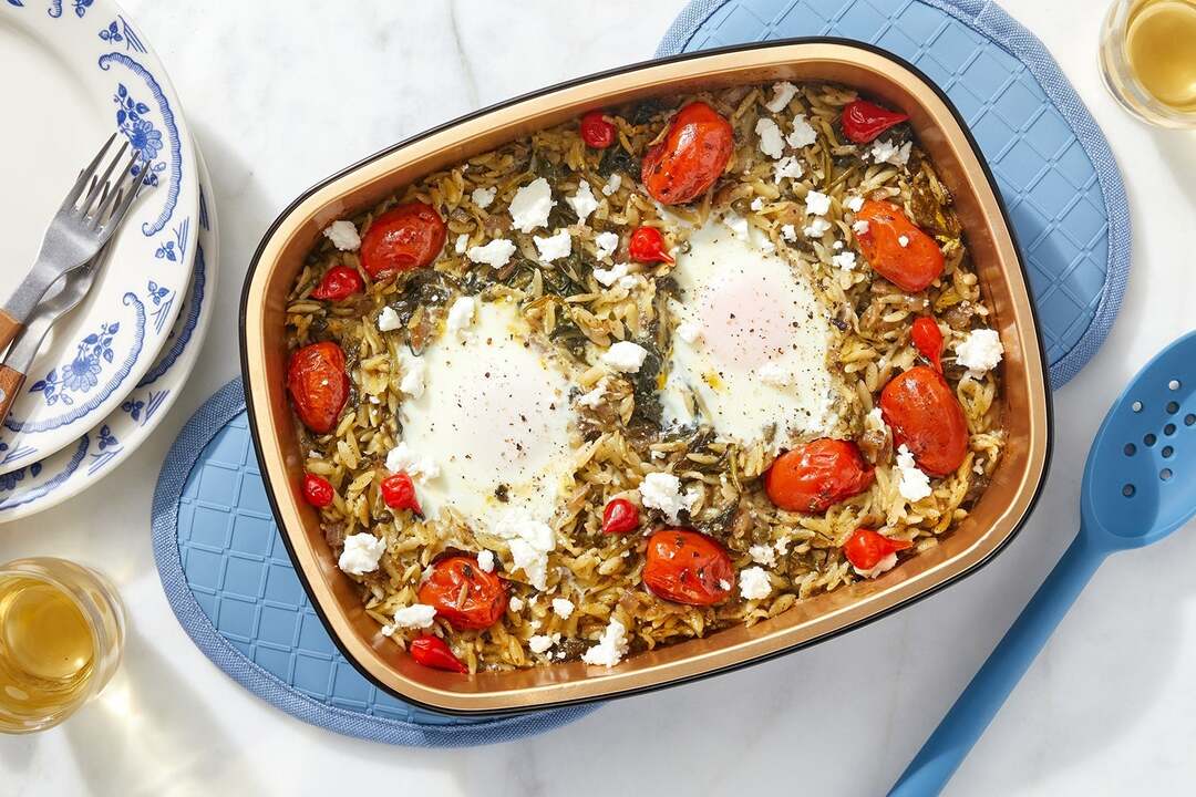 Oven-Baked Salsa Verde Orzo & Eggs