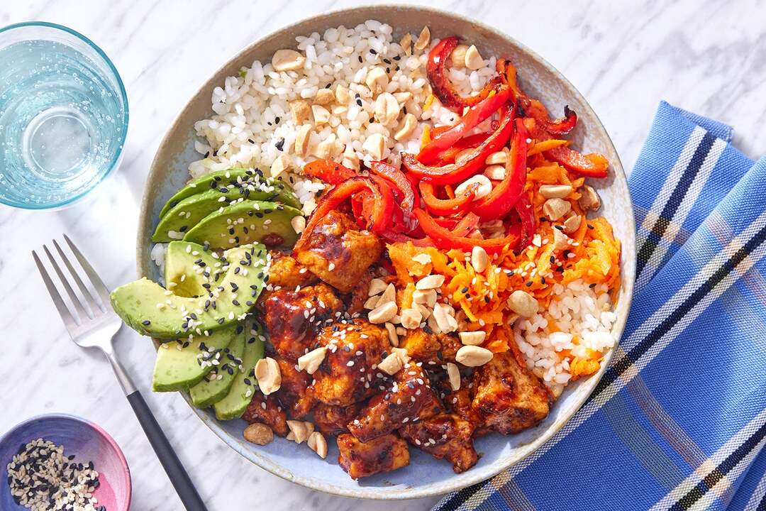 Spicy Glazed Tofu & Sushi Rice Bowls