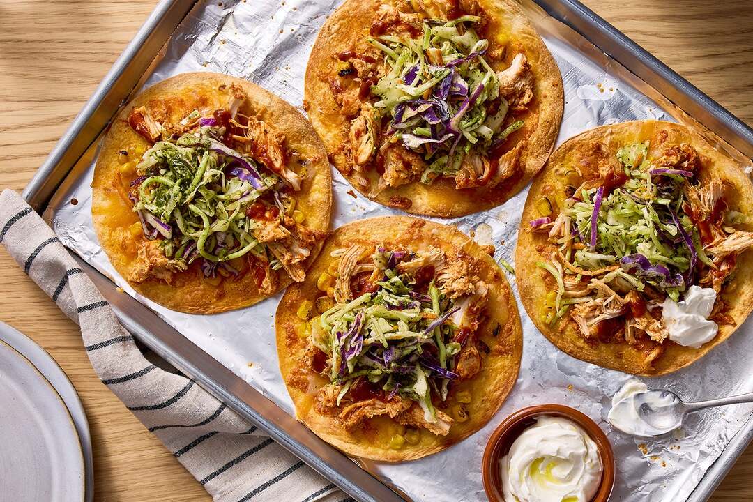 Sheet Pan Pulled Chicken Tostadas