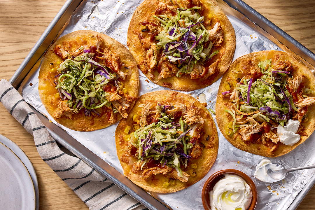 Sheet Pan Pulled Chicken Tostadas