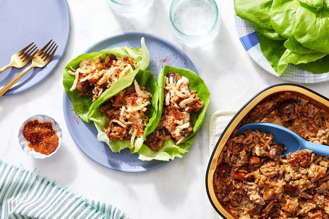 Oven-Baked Turkey & Mushroom Lettuce Cups