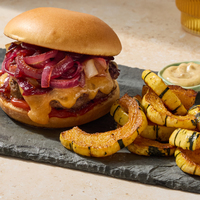 Smoky Cheddar & Glazed Onion Burgers