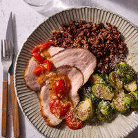 Pork Roast & Garlic Tomato Compote