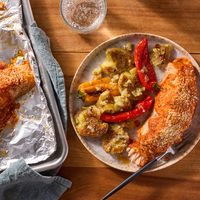 Sheet Pan Red Pepper Pesto Salmon