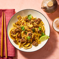Glazed Beef & Curry-Lime Noodles