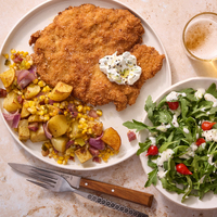Crispy Pork Schnitzel & Arugula Salad