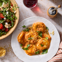Burrata Ravioli in Creamy Red Pepper Sauce