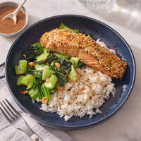 Chili Crisp-Panko Salmon & Rice