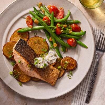 Crispy Skin Salmon & Caper Mayo