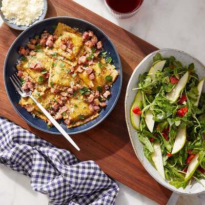 Five Cheese Ravioli & Crispy Pancetta