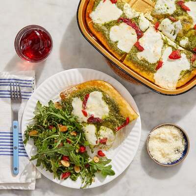 Pesto & Roasted Red Pepper Pan Pizza