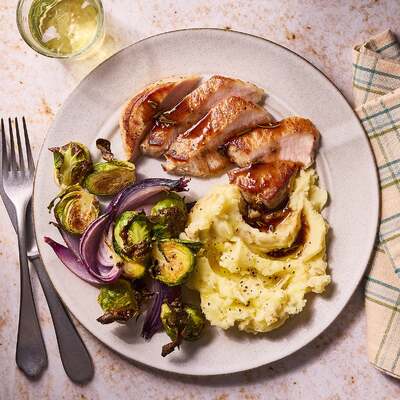 Pork Chops & Blueberry Bourbon Pan Sauce