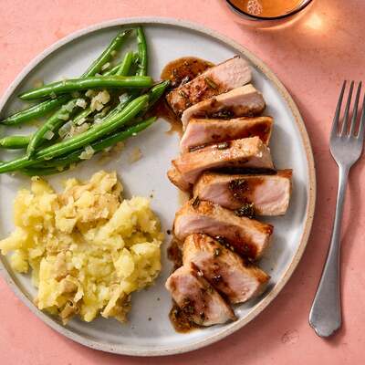 Pork Chops & Blueberry Bourbon Pan Sauce
