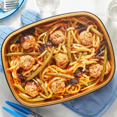 Oven-Baked Hoisin Turkey Meatballs & Udon