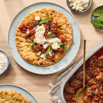 Saucy Harissa Beef Pitas