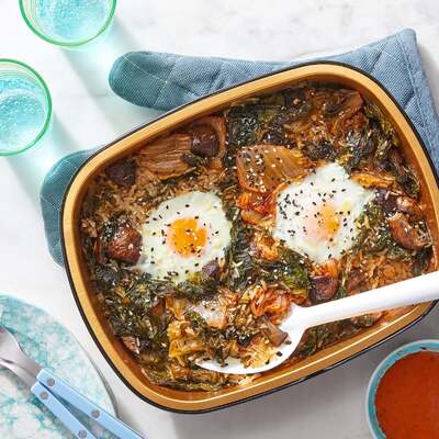 Oven-Baked Kimchi Rice & Eggs