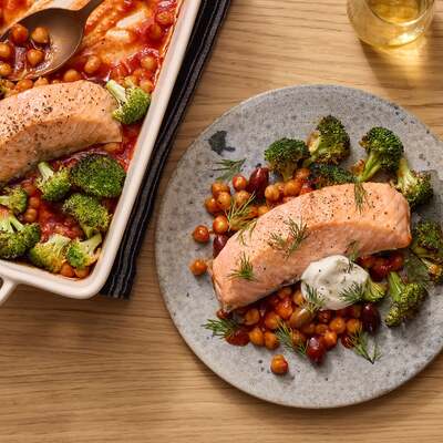 Baked Salmon & Harissa Chickpeas