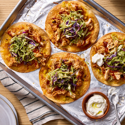 Sheet Pan Pulled Chicken Tostadas