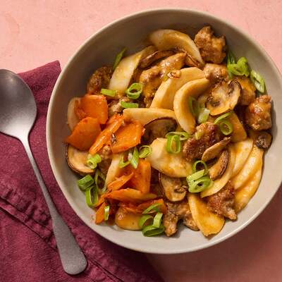 Cheesy Pork & Rice Cakes