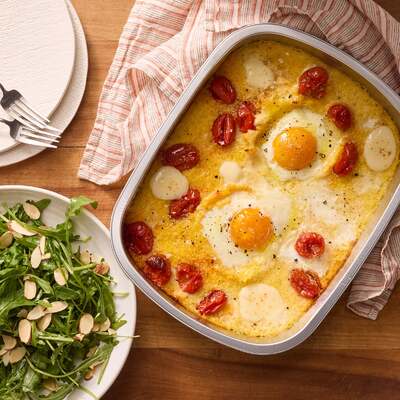 Tomato & Egg Polenta Bake