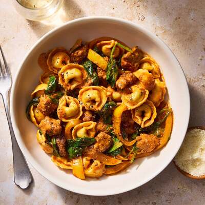 Hot Sausage & Creamy Romesco Pasta