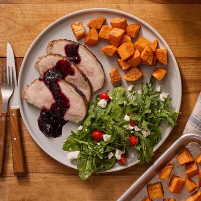 Sheet Pan Pork Roast & Fresh Blueberry Sauce
