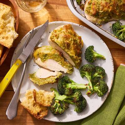 Cheesy Pesto Baked Chicken