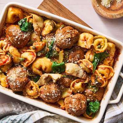 Spicy Sausage Meatball & Pasta Bake