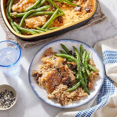 Oven-Baked Miso-Maple Chicken Thighs & Rice