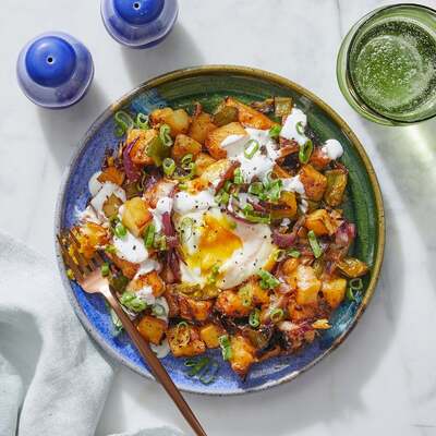 Cheesy Potato Hash & Eggs