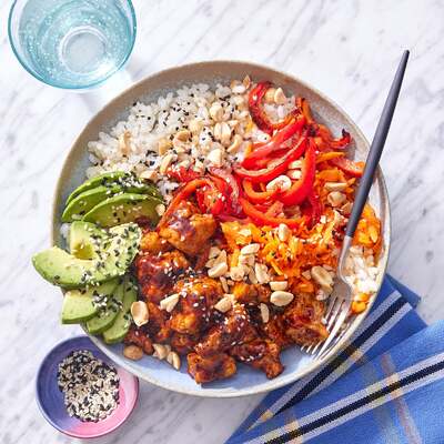 Spicy Glazed Tofu & Sushi Rice Bowls