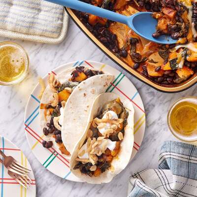Oven-Baked Squash & Black Bean Tacos