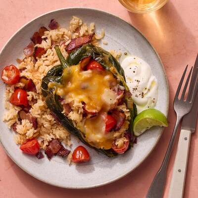 Smoky Bacon & Rice Stuffed Poblanos