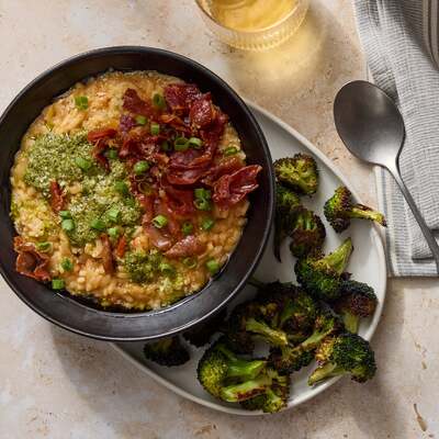 Crispy Prosciutto Risotto & Roasted Broccoli