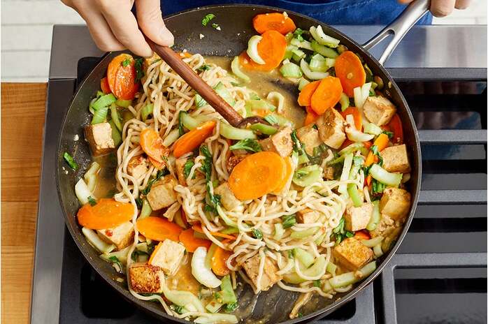 Pan-Fried Tofu & Curry Peanut Noodles