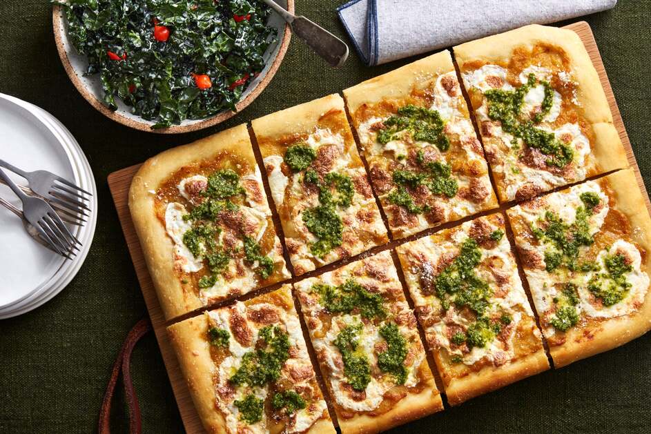 Yellow Tomato & Basil Pesto Pizza