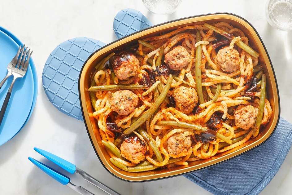 Oven-Baked Hoisin Turkey Meatballs & Udon