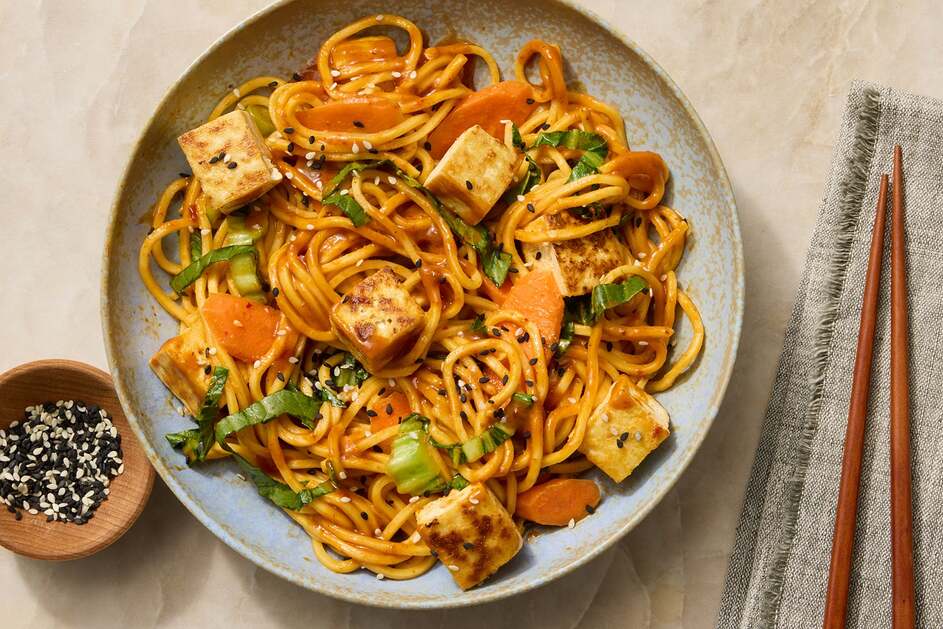 Pan-Fried Tofu & Curry Peanut Noodles