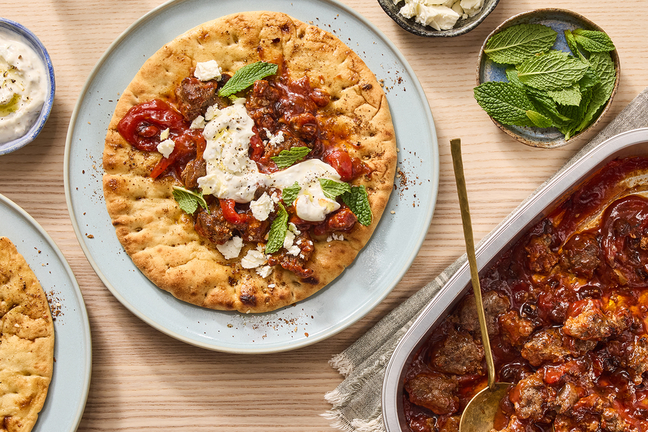 Saucy Harissa Beef Pitas