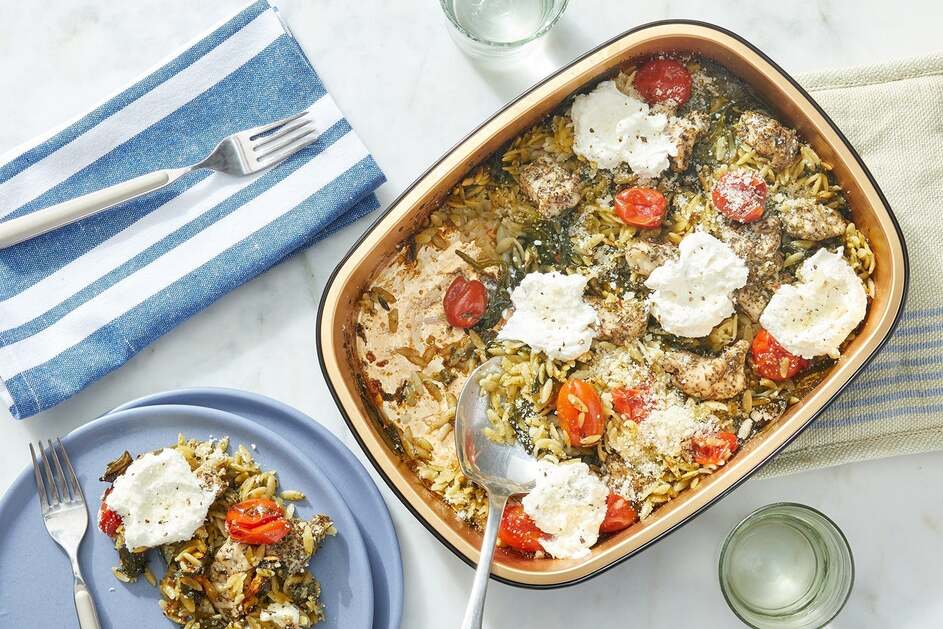 Oven-Baked Pesto Chicken & Orzo